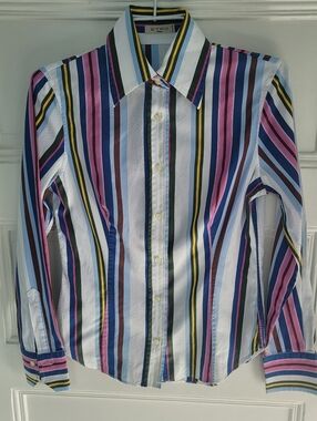 Etro Milano Striped Button Down Shirt EU 40 US 6 Multicolor Cotton Jacquard